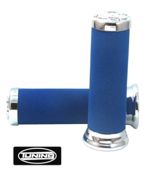 Lenkergriffe blau PVC / Chrom Chopper 22/25mm 137mm -Tuning-